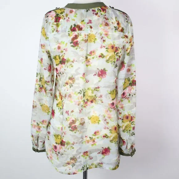 New Directions Womens Medium Floral Sheer Pocket Popover Blouse Top - Picture 3 of 6